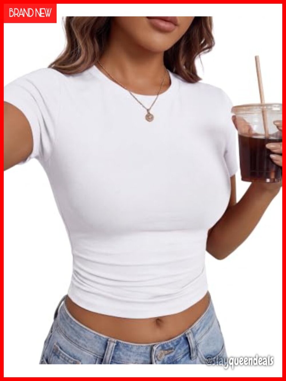 Women's Slim Fit Crop Tee Short Sleeve Crew Neck Stretch Basic Top